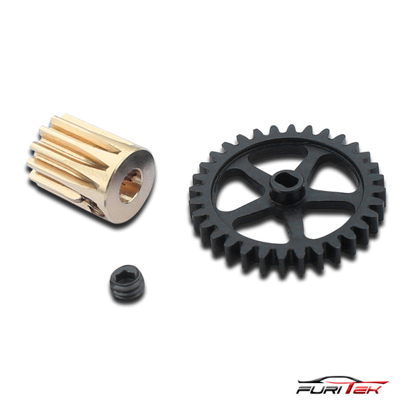 FURITEK BRUSHLESS CONVERSION PRO FOR SCX24 - 0.5M SPUR GEAR, 12T PINION GEAR AND CNC MOTOR MOUNT