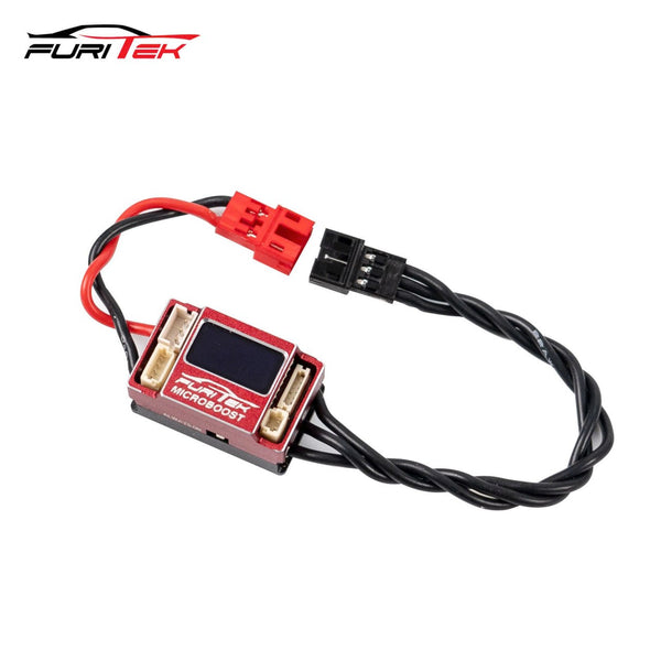 FURITEK MICROBOOST 2S LiPo 25A/50A Brushless ESC for 1/24 & 1/28 Drift/Race Cars - Sensored/Sensorless, Red Color with LCD Display, Solderable and Wire Replaceable