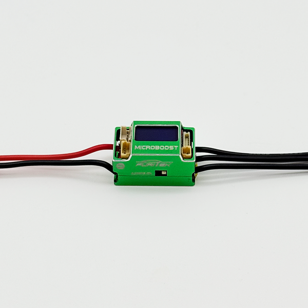 FURITEK MICROBOOST 2S LiPo 25A/50A Brushless ESC for 1/24 & 1/28 Drift/Race Cars - Sensored/Sensorless, Green Color with LCD Display, Solderable and Wire Replaceable