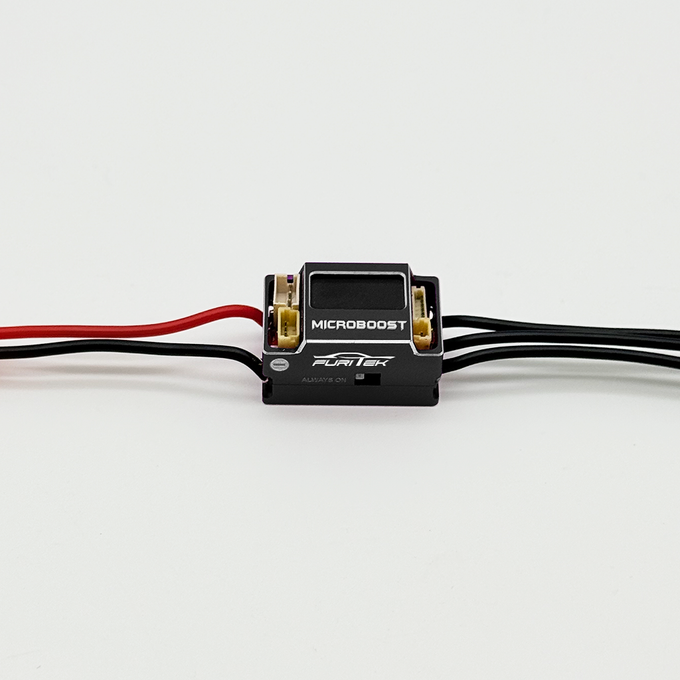FURITEK MICROBOOST 2S LiPo 25A/50A Brushless ESC for 1/24 & 1/28 Drift/Race Cars - Sensored/Sensorless, Black Color with LCD Display, Solderable and Wire Replaceable