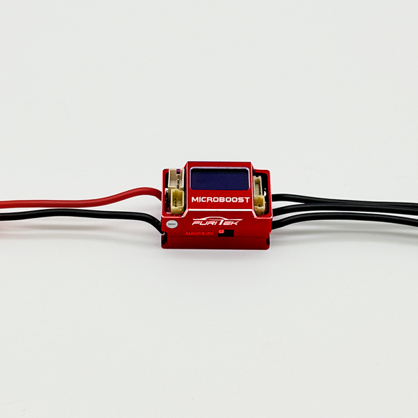 FURITEK MICROBOOST 2S LiPo 25A/50A Brushless ESC for 1/24 & 1/28 Drift/Race Cars - Sensored/Sensorless, Red Color with LCD Display, Solderable and Wire Replaceable
