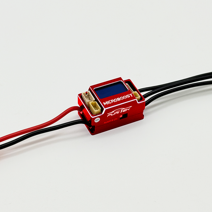FURITEK MICROBOOST 2S LiPo 25A/50A Brushless ESC for 1/24 & 1/28 Drift/Race Cars - Sensored/Sensorless, Red Color with LCD Display, Solderable and Wire Replaceable