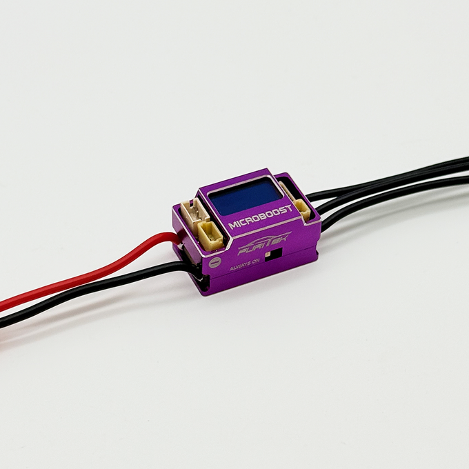 FURITEK MICROBOOST 2S LiPo 25A/50A Brushless ESC for 1/24 & 1/28 Drift/Race Cars - Sensored/Sensorless, Purple Color with LCD Display, Solderable and Wire Replaceable