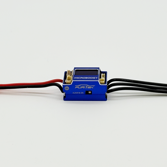 FURITEK MICROBOOST 2S LiPo 25A/50A Brushless ESC for 1/24 & 1/28 Drift/Race Cars - Sensored/Sensorless, Blue Color with LCD Display, Solderable and Wire Replaceable